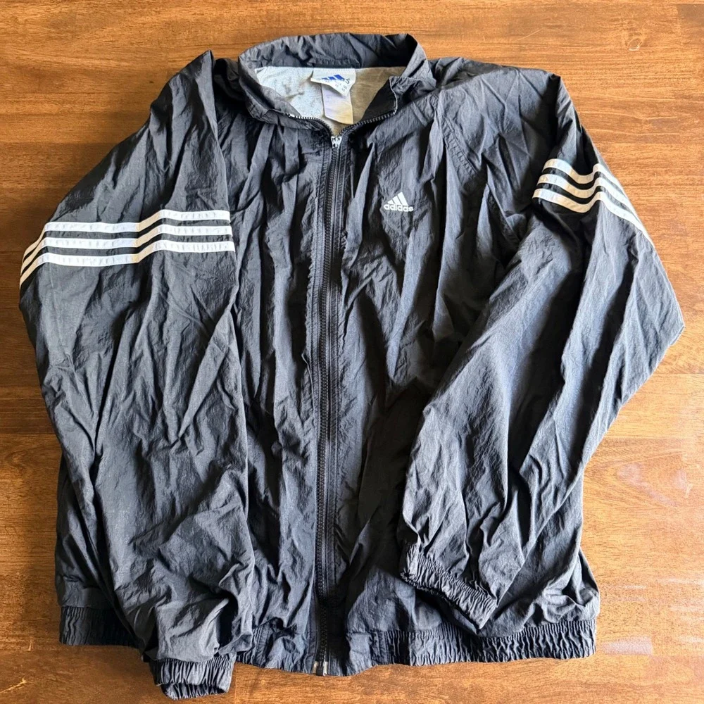 Vintage Adidas Mens Black White Stripe Windbreaker Tracksuit Set XL Broken Zip